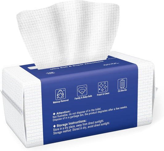 Face Towels, Disposable Biodegradable Clean Face Wipes for Sensitive Skin, Lint- Free Facial Towels for Women Cleansing, Skincare and Makeup Remover, Dry Wipes,100 Count EF Texture